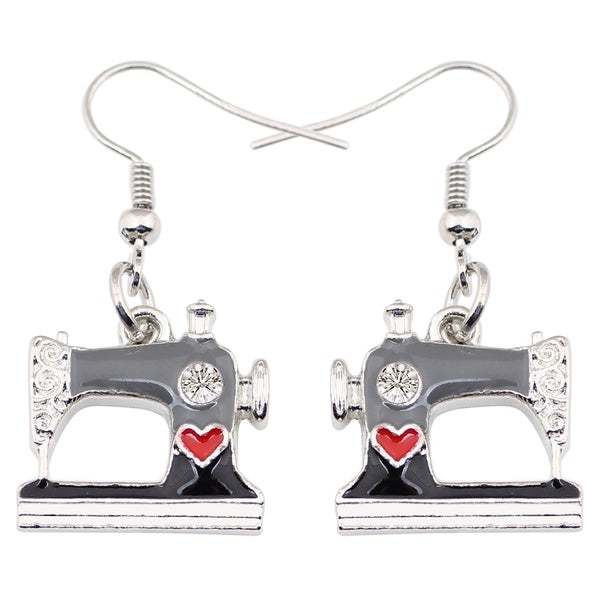 Alliage d'émail Machine-outils à coudre boucles d'oreilles longue nouveauté goutte balancent bijoux de mode pour femmes filles cadeaux de fête charme