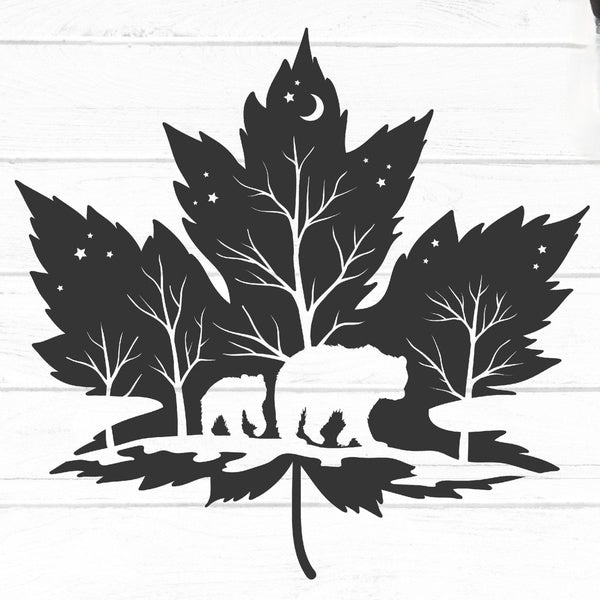 Set Of 2 Mama Bear Maple Leaf Vinyl Decal Sticker