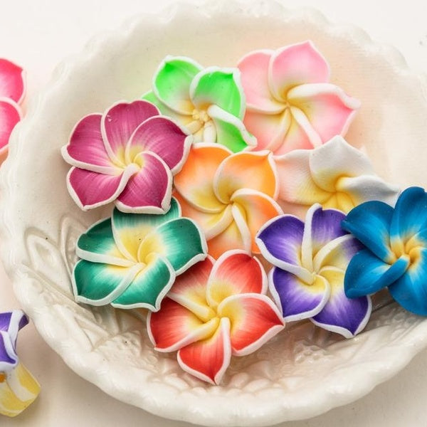 20pcs bulk Small Polymer Clay Beads, 20mm plumeria flower
