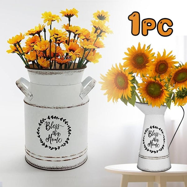 1Pc Vintage Milk Can Metal Chic Bucket Vase Decorative Jug Pot Farmhouse Decor Flower Pitcher for Country Primitive Decor Vase
