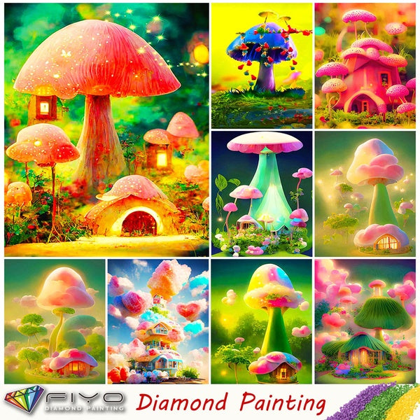 FIYO Cartoon Mushroom Diamond Painting Kits For Adults DIY 5D Diamond Mosaic Diamond Painting Home and Kitchen Fashion Canvas Pictures Wall Decoratio