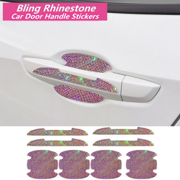 4-8PCS Rhinestone Car Door Handle Stickers Bling Car Accessories Crystal Glitter Door Handle Protector Stickers and Decals Auto Sticker for Woman & M