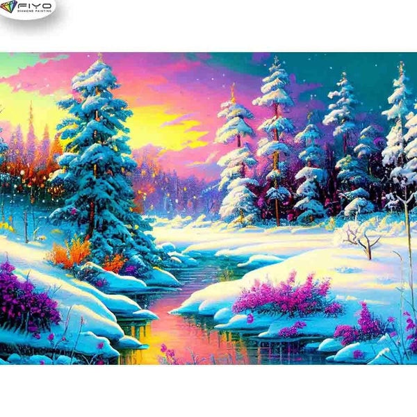 FIYO Little River DIY 5D Diamond Painting Full Drill with Number Kits Home and Kitchen Fashion Mosaic Diamond Painting Canvas Wall Decoration Gift Cr
