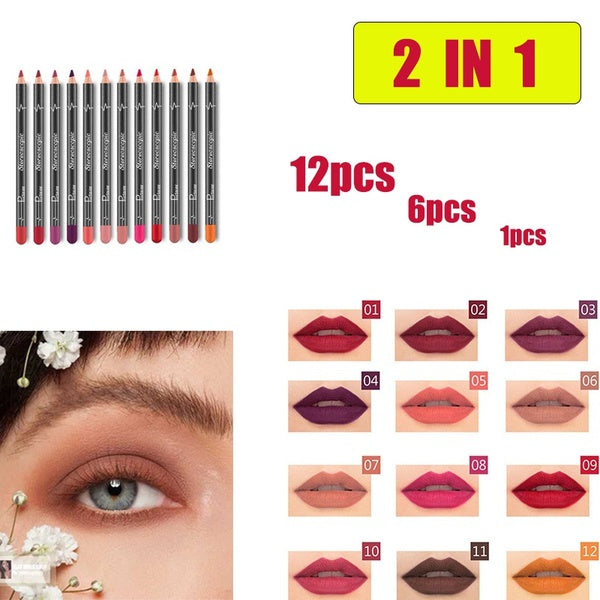 12Pcs-6Pcs-1Pcs Waterproof Pencil Lipstick Set Pen Matte Lip Liner Long Lasting Makeup Pens Easy to Wear Non-stick Cup