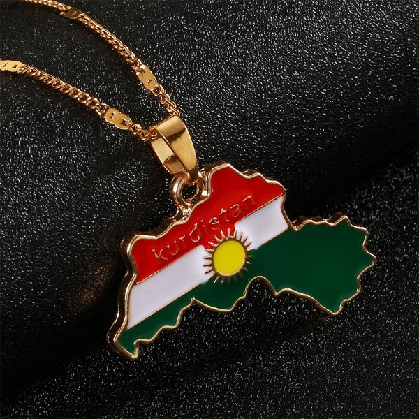 Or Couleur Kurdistan Région Carte Pendentif Colliers Koerdistan Femmes Hommes Charme Bijoux