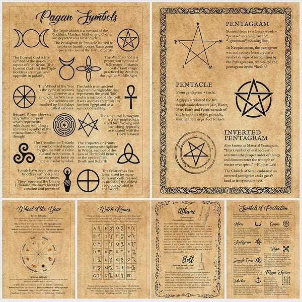 Pagan Magic Symbol Vintage Wall Art Witch Canvas Painting Book Of Shadows Spells And Wiccan Poster And Prints Home Decoration (No Frame)