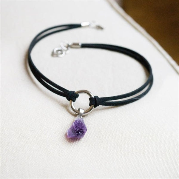 New Purple Crystal Choker Necklace Creative Witchy Necklace Jewelry Raw Stone Pendant Black Layering Boho Necklace Style Fashion Charm Gifts 2021