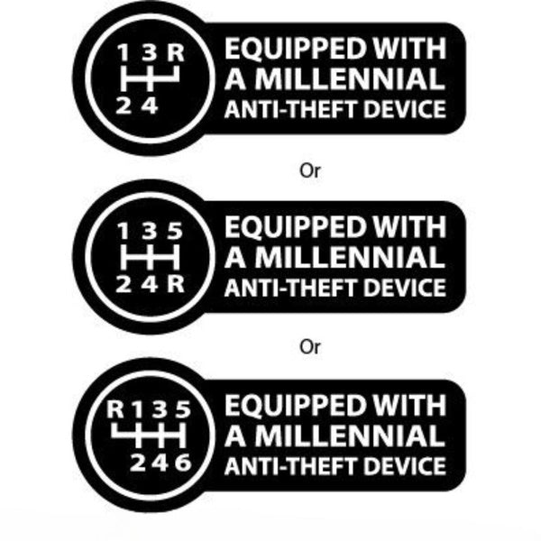 Equipped With A Millennial Anti-Theft Device Sticker manual stick shift Decal