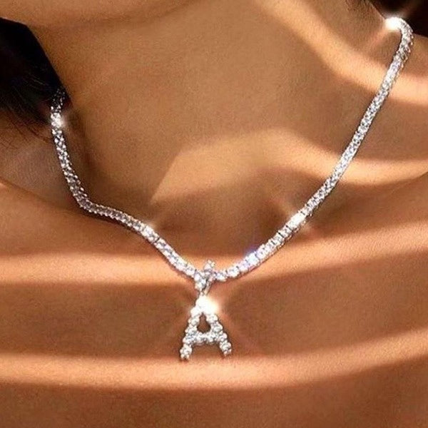 A-Z Initial Letter Pendant Necklace Gold-Silver Color Chain Choker Necklace for Men Women Fashion Jewelry Gift