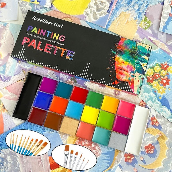 VERONNI 20 Color Sfx Makeup Face Body Paint Set For Adults Body Art Make Up Large Pan Black and White Makeup Palette with Brushes Christmas Halloween