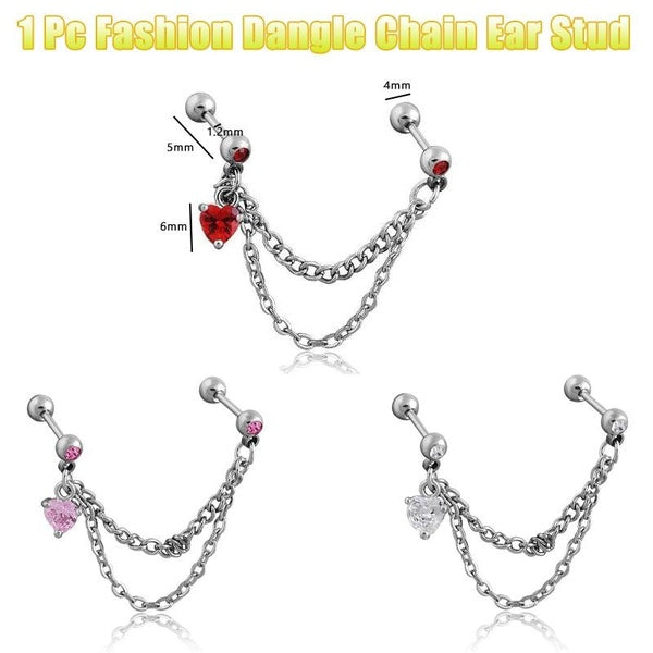 1 Pc Women Ear Cartilage Earrings Chain Heart Shaped Piercing Earrings Stud Ear Piercing Jewelry Accessories Matron Inn