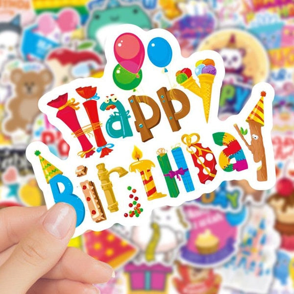 50Pc Cartoon Birthday Wishes Doodle Stickers Skateboard Guitar Motorcycle Luggage Suitcase DIY Art Decoration Diary Gift