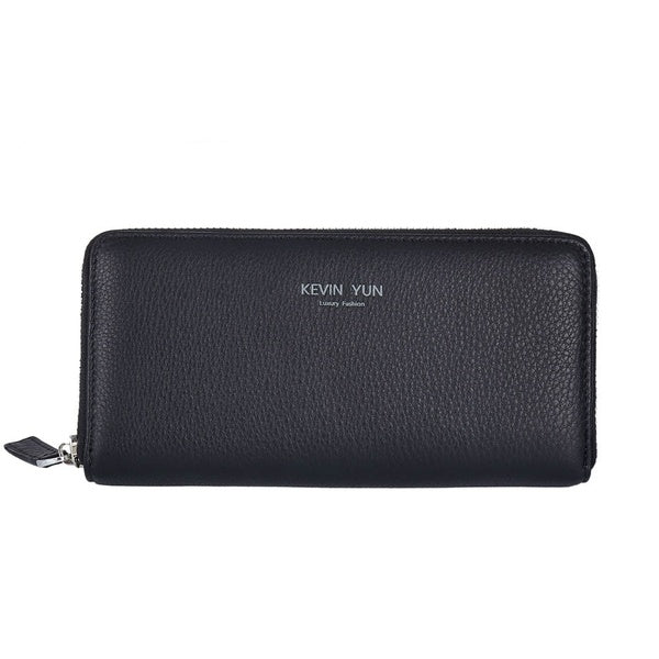KEVIN YUN Designer Brand Fashion Men Genuine Leather Wallet Long Zipper Clutch Purse Credit Card Holder Phone Bag