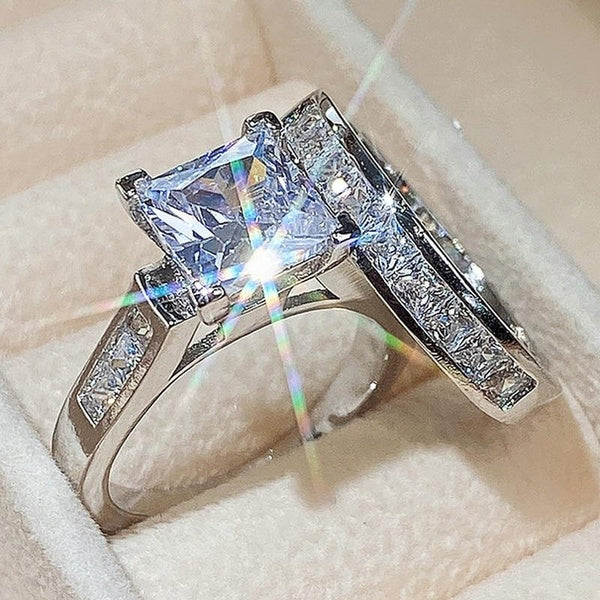Fashion Wedding Ring Set for Women Dazzling Square Zirconia Luxury Lady Accessories Set Trendy Delicate Bridal Jewelry Matron Inn