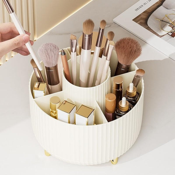360° Rotating Makeup Brush Eyeliner Lipsticks Holder Organizer Storage, Spinning Cosmetic Makeup Brush Organizer,5 Slot Make up Brushes Cup Case for