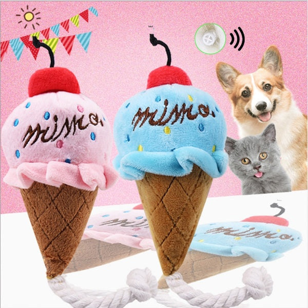 1PC Cute Puppy Chew Play Squeaker Toy dog toys Plush Cat Dog Chew Ice Cream Rope Toys Squeaky Pet Product Sound Toys