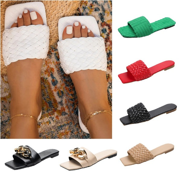 Mode tempérament tressé charme bout ouvert pantoufles plates ensemble pied vacances plage sandales décontracté tongs femmes chaussures tisserand