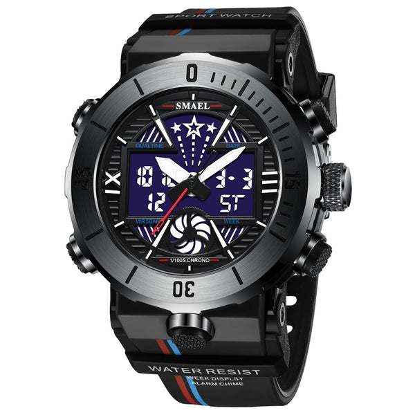 SMAEL Montre de Sport pour Hommes Top Marque Mâle LED Réveil Numérique Électronique Quartz Montre-Bracelet Militaire Étanche Double Affichage Montres