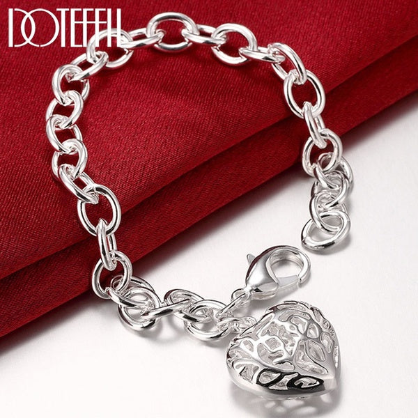 925 argent Sterling creux coeur pendentif Bracelet pour femme mariage fiançailles mode fête bijoux charme