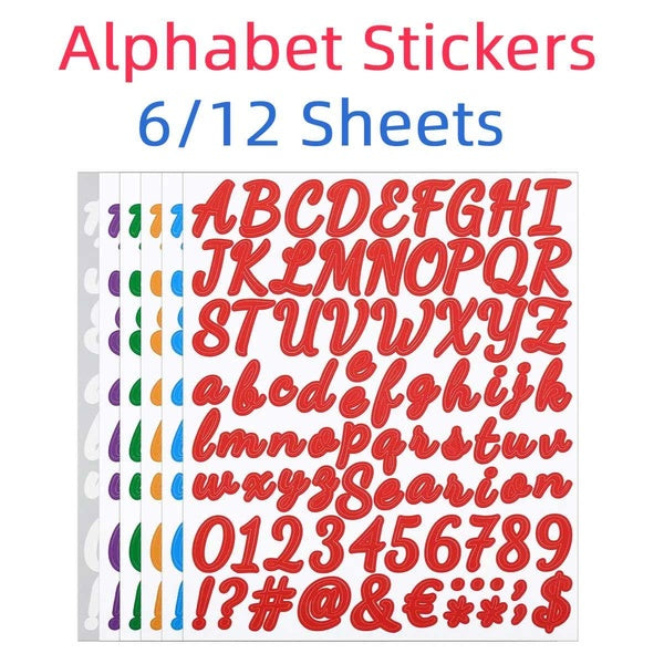 6-12 Sheets Colorful Alphabets Number Stickers Scrapbooking Stickers Home Decor Stickers Alphabet Decals
