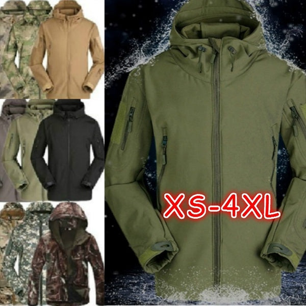 Plus Size XS-4XL Men's Winter Military Softshell Tactical Jacket Outdoor Camouflage Hunting Camping Waterproof Army Coat Hoodie Jacket Outerwear