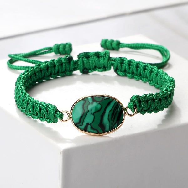Vert Tressé Fil Bracelets De Mode Pierre Naturelle Malachite À La Main En Nylon Corde Réglable Pour Femmes Hommes Charme Bijoux Cadeaux