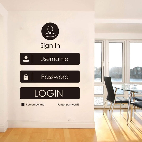 Modern Login Form Game Wall Sticker for Office Gamer Room Login Funny Door Wall Decal Boys Room Playroom Vinyl Home Decor