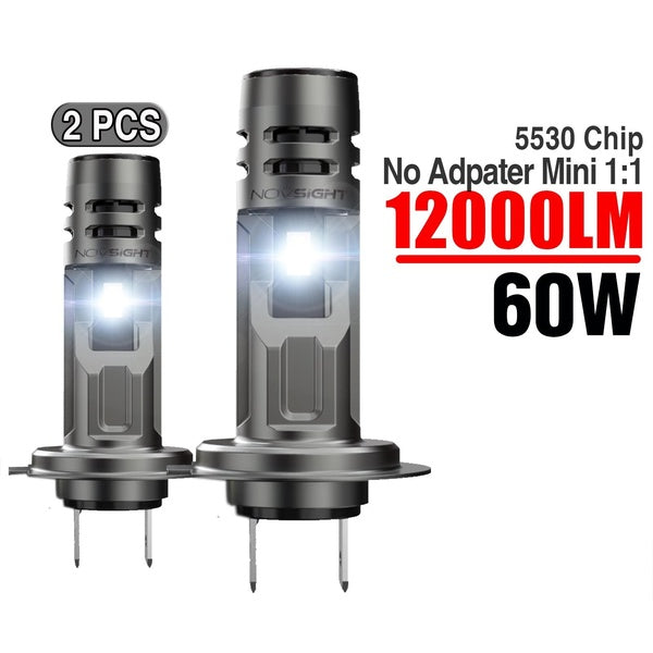 NOVSIGHT Car Led H7 LED Headlight Bulbs Mini 1:1 60W 12000LM 6500K White 8V-32V 5530 Chip Car Headlamp 2pieces