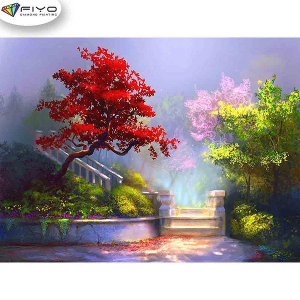 FIYO Red Maple Diamond Painting Kits For Adults DIY 5D Diamond Mosaic Diamond Painting Home and Kitchen Fashion Canvas Pictures Wall Decoration Gifts