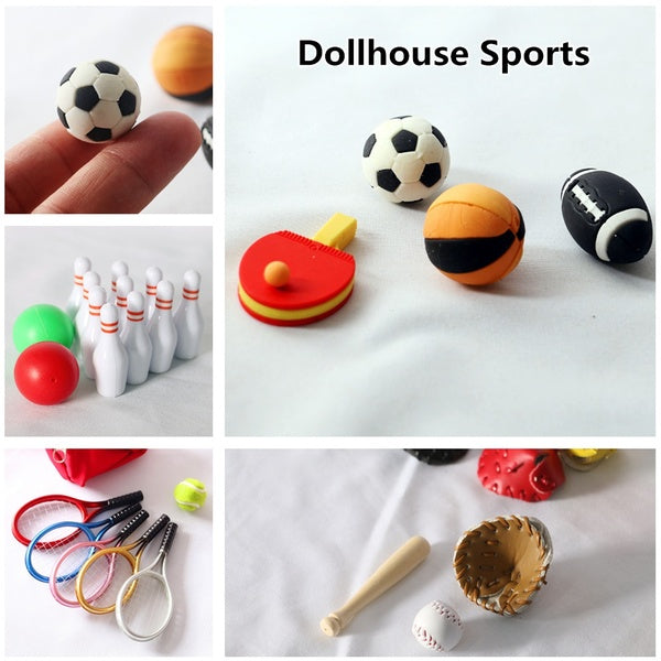 Dollhouse Mini Sports Goods Basketball-Football-Pingpong-Baseball-Bowling-Tennis Toy Doll House Accessories Kids Toy Miniatures