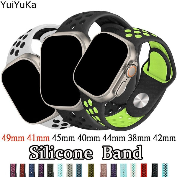 YuiYuKa Breathable Silicone Band for Smart Watch Ultra 2-Ultra 49mm 9 8 7 41mm 45mm 40mm 44mm 38mm 42mm for Smartwatch Series 9 8 7 SE 6 5 4 3 2 1, S