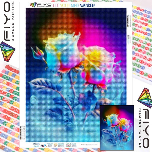 FIYO Colored Snow Roses Diamond Painting Kits For Adults DIY 5D Diamond Mosaic Diamond Painting Home and Kitchen Fashion Canvas Pictures Wall Decorat