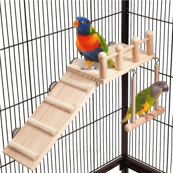 Bird Perches Platform Swing with Climbing Ladder Parrot Cage Accessories Wooden Playing Gyms Exercise Stands Parrot Cage Toys Sets
