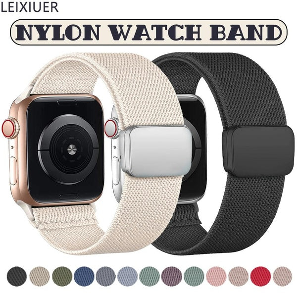 LEIXIUER Nylon Band for SmartWatch Ultra 2-Ultra 49mm 9 8 7 41mm 45mm 44mm 40mm 38mm 42mm 44mm Scrunchie Magnetic Buckle Belt Strap Wristband Watchba
