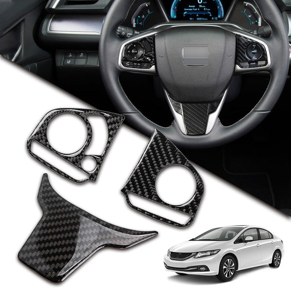 Genuine Carbon Fiber Interior Steering Wheel Panel Cover Trims Decals Stickers For Honda Civic 10th Gen 2016 2017 2018 2019 2020