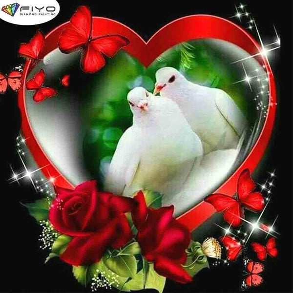 FIYO White Pigeon and Rose Diamond Painting Kits For Adults DIY 5D Diamond Mosaic Diamond Painting Home and Kitchen Fashion Canvas Pictures Wall Deco