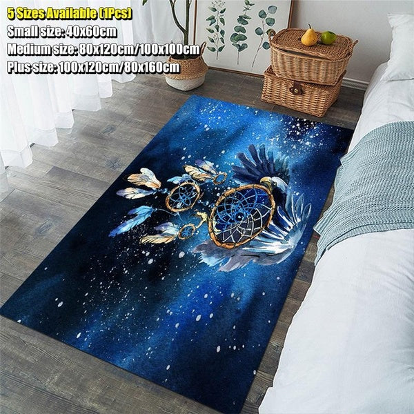 Home Decor Dream Catcher Carpets Soft Blue Area Rugs Anti-slip Rectangle Floor Mats Rugs Bohemian Rugs for Bedroom Living Room 40x60cm-80x120cm-100x1