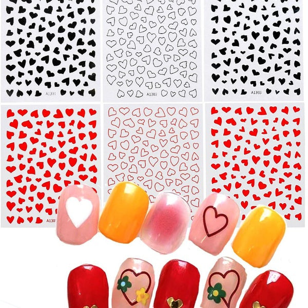 1 Sheet Hollow Heart Nail Art Stickers 3D Love & Heart Golden Bronzing Nail Sticker Ins Self-adhesive Sticker Nail Art Decorations