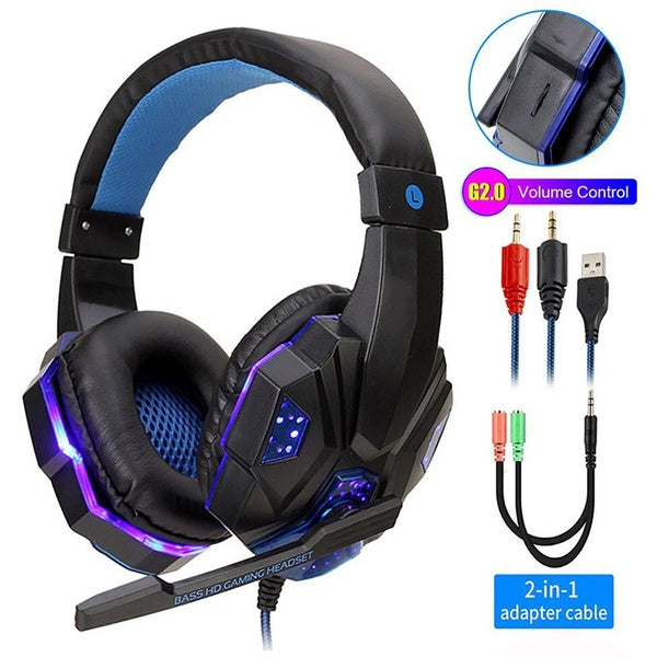 Casque de jeu Surround Stéréo Bandeau Casque Filaire USB 3.5mm LED Gamer Casque avec Micro pour Ordinateur Portable Tablette PS4 XBOX