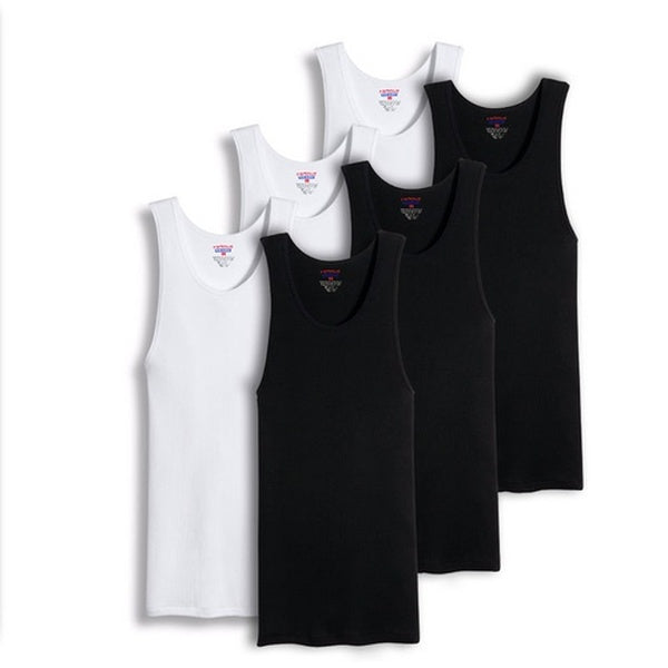 Value Packs of Men's Big And Tall Black & White Ribbed 100% Cotton Tank Top A Shirts Undershirt