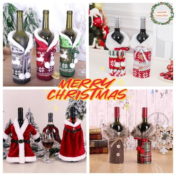 Wine Bottle Bags Christmas Festival Decorations Christmas Exquisite Wool Ball Knitted Red Wine Set Decoration Items and Home Decoration and Gifts for