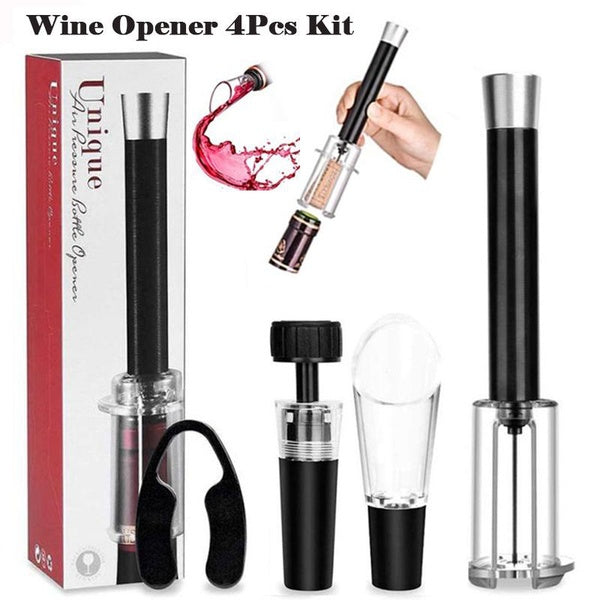 Ouvre-bouteille 4 pièces Kit ouvre-bouteille à pression d'air décapsuleur de bouchon de vin tire-bouchon verseur de vin bouchon sous vide de vin coup