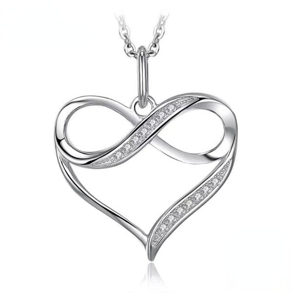 Charming Women Clavicle Necklace Silver Plated Inlay Diamond Heart Pendant Infinity Necklace Bridal Wedding Jewelry Gift