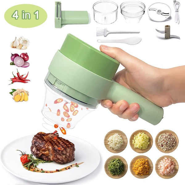 4 In 1 Portable Electric Vegetable Cutter Set Food Electric Chopper Portable Mini Electric Food Blender for Meat Garlic Pepper Chili Onion Celery Gin