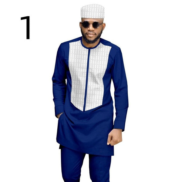 African Dashiki Clothing Men's 3 Piece Suit Coat Jacket+Ankara Pants+Hat Set Tracksuit Outfit Blazer A1916033