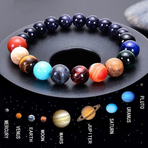 Latest Couple Nine Planet Natural Stone Bracelet Cosmic Yoga Chakra Galaxy Solar Bracelet