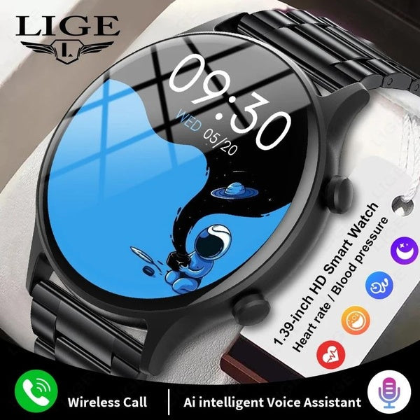 LIGE - montre connectée pour hommes, commande vocale AI, Sport de plein air, Fitness, étanche, appel Bluetooth, pour Android IOS, 2024