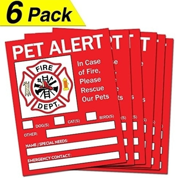 Pet Alert Safety Fire Rescue Sticker - 5 "x 4" (6 Pack) - Save Our Pets Emergency Pet Inside Decal - En cas de danger d'urgence Pet In House Home Win