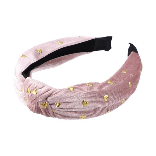VOCOSTE Gold Studded Heart Velvet Knot Headband Cute Hair Accessories for Girls Women Matron Inn
