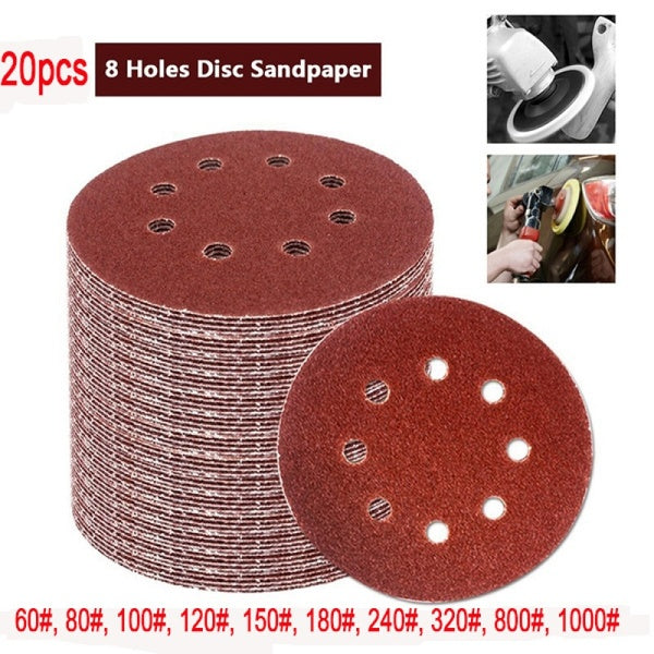 20 pièces 5 pouces 125mm papier de verre rond huit trous disque feuilles de sable grain 60-1000 crochet et boucle disque de ponçage poli []